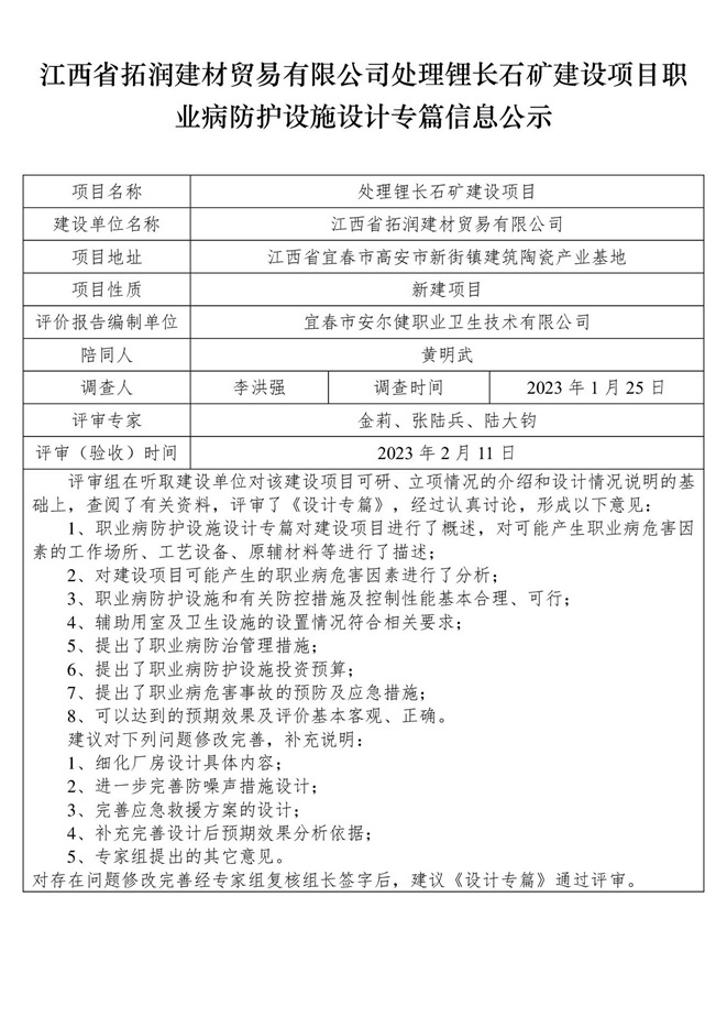 1676366233882813.jpg 江西省拓潤建材貿(mào)易有限公司-處理鋰長石礦建設(shè)項(xiàng)目  職業(yè)病防護(hù)設(shè)施三同時(shí)工作公示信息(設(shè)計(jì)).jpg