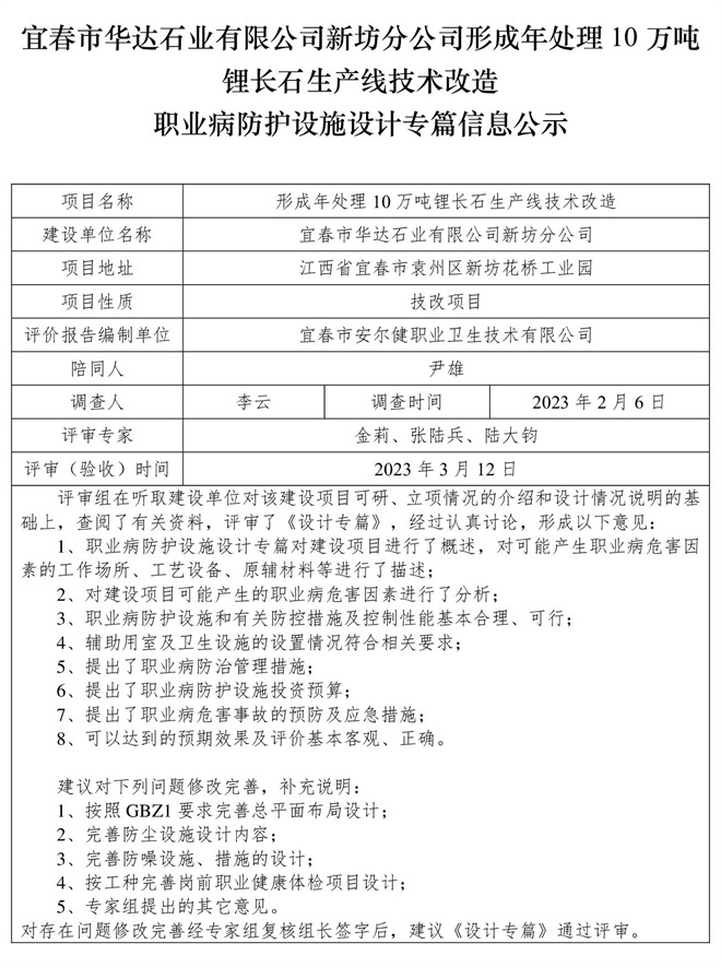 1678782136335681.jpg 宜春市華達(dá)石業(yè)有限公司新坊分公司形成年處理10萬噸鋰長石生產(chǎn)線技術(shù)改造職業(yè)病防護(hù)設(shè)施三同時工作公示信息(設(shè)計).jpg